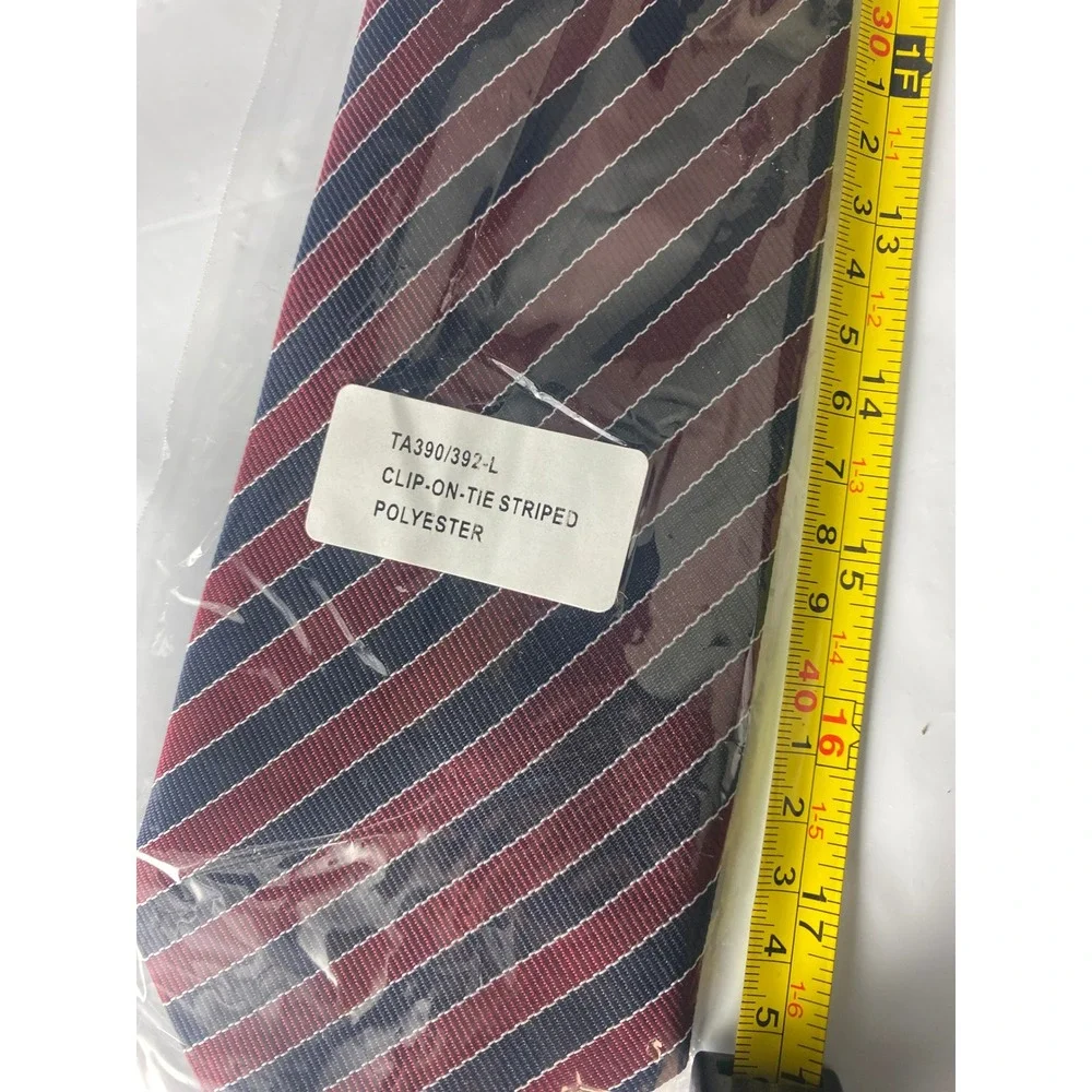 Mens Clip On‎ Tie Striped Burgundy Navy Gray Polyester 16